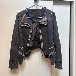 echolove Grey Denim Studded Women's biker moto Jacket - rare